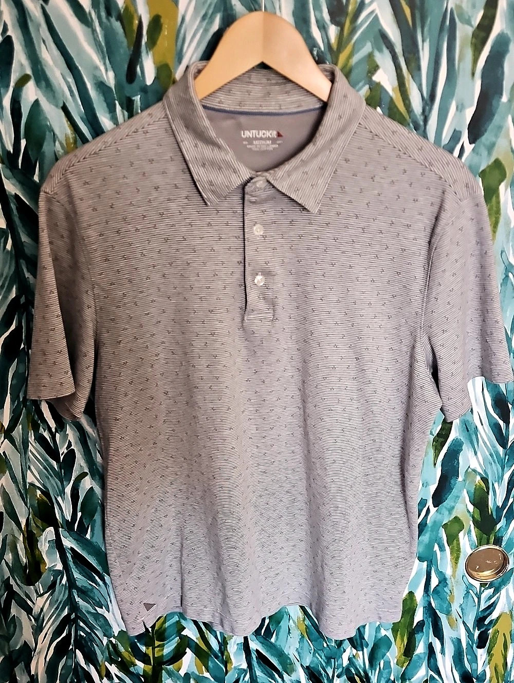 UNTUCKit Striped Cotton Polo in Gray Size Medium